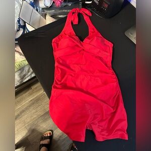 Shekini Red Halter Swimsuit with Boy shorts